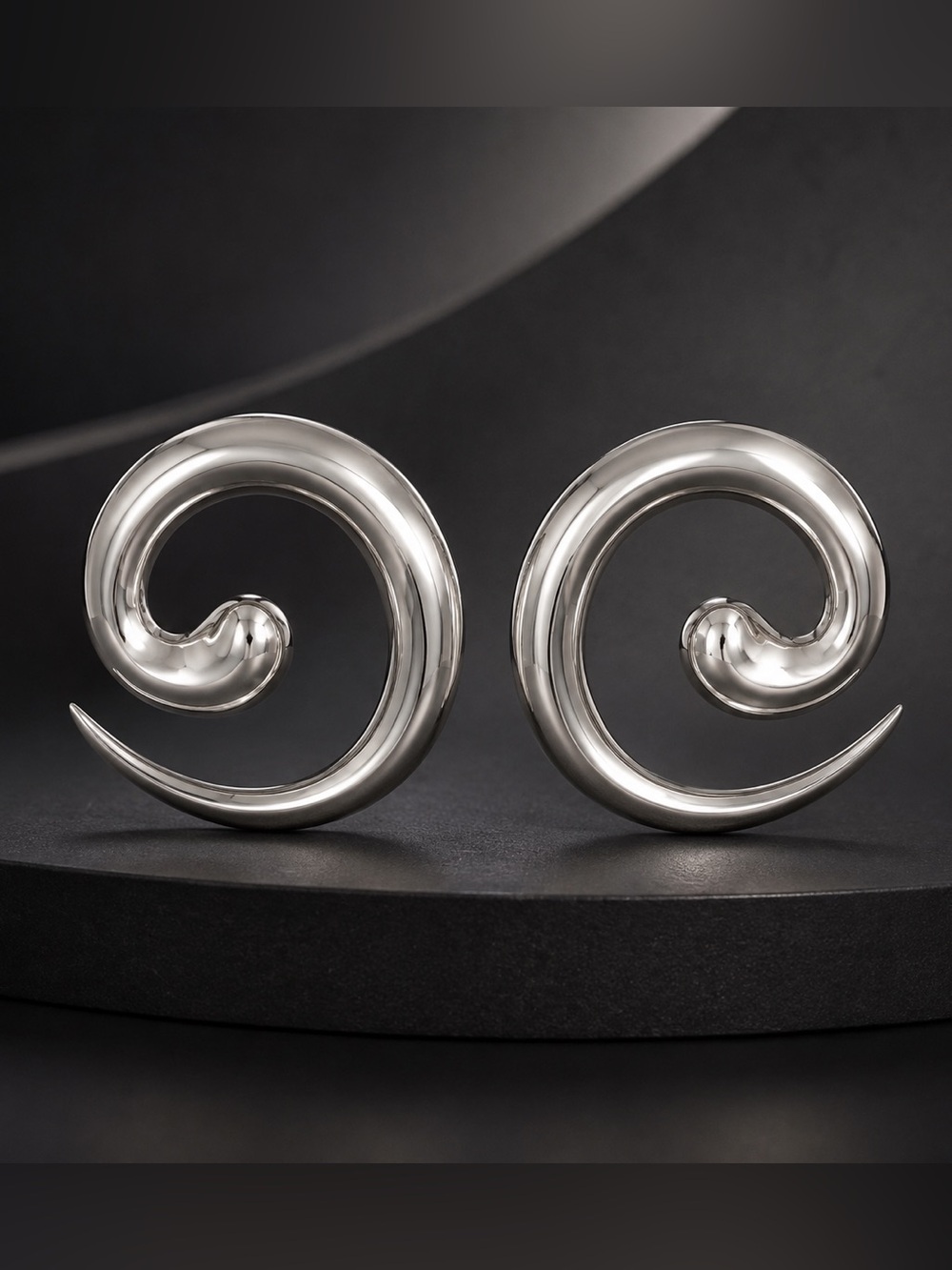 Silver Spiral Statement Earrings - Bold Swirl Design